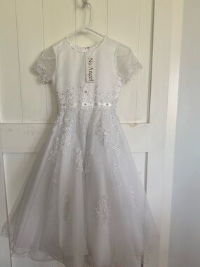Angel White Embellished Girls' Formal Dress